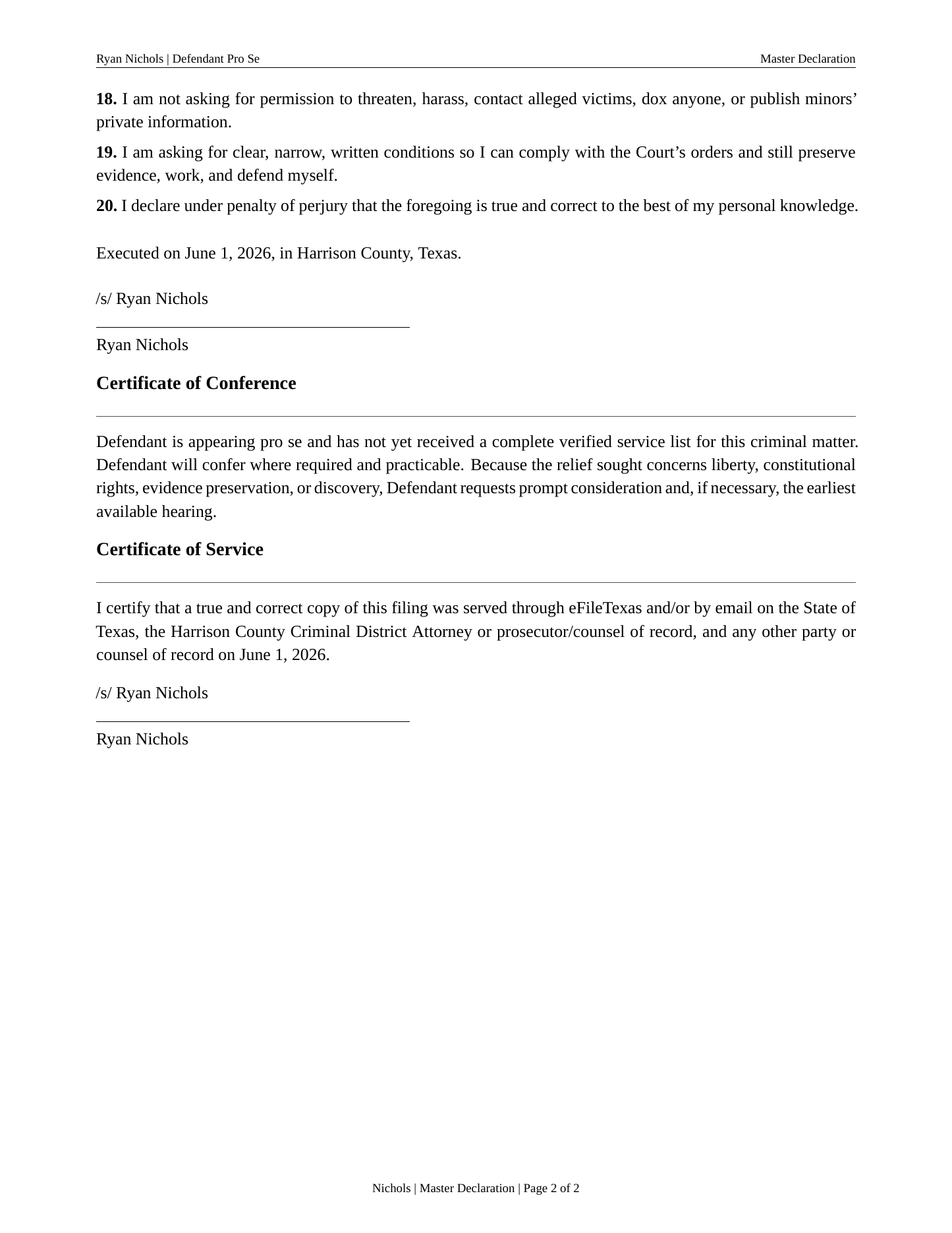 Page two of the Master Declaration.